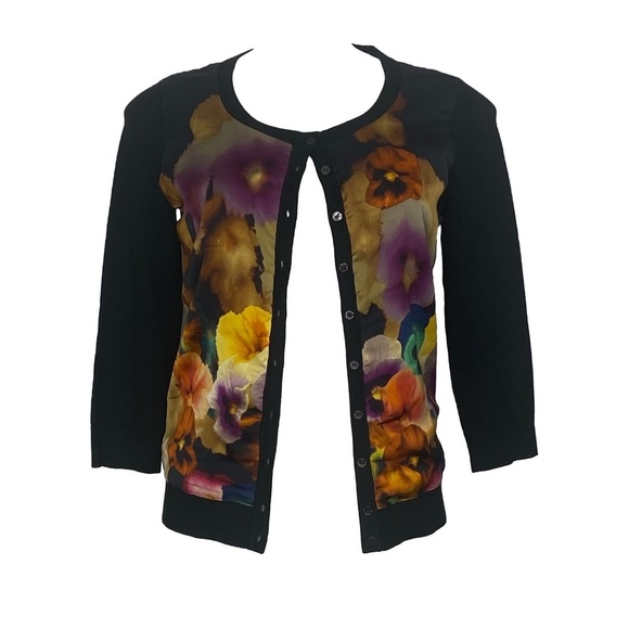 MEXX METROPOLITAN Floral Black Art To Wear Viscose 3/4 Sleeves Cardigan XS EUC - Picture 11 of 16